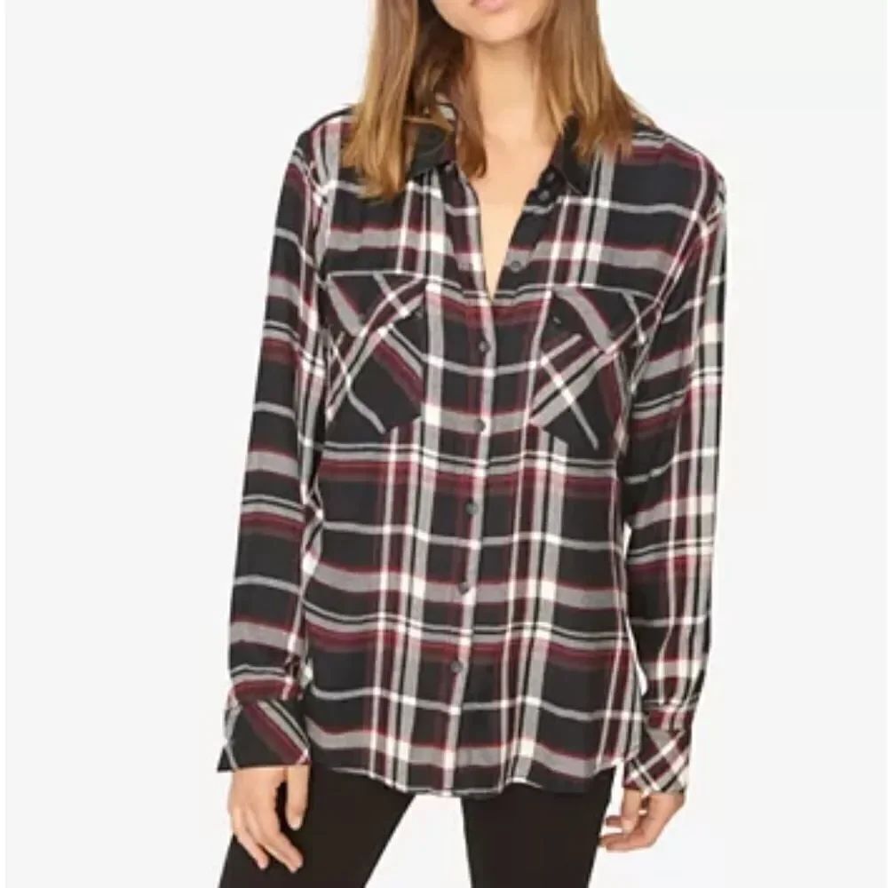 Sanctuary Black/Red/White Plaid Button sown Sz Sm